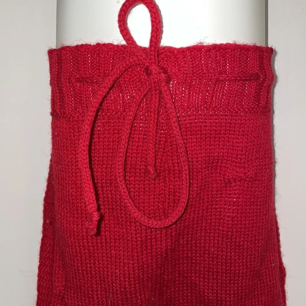 Vtg red, white & blue knit wool yarn‎ unisex winter pants with stirrups